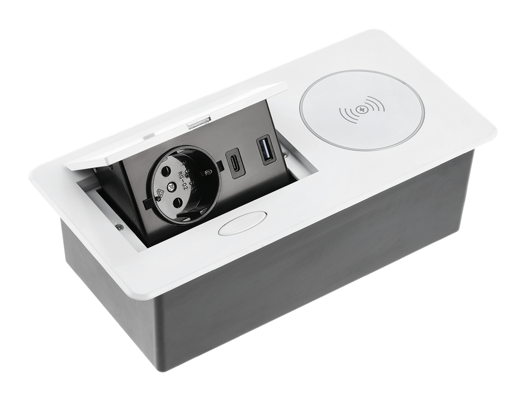 Подовжувач вбудований GTV AVARO PLUS індукційна зарядка, 1 роз. schuko, USB A+C 1,5 м, білий