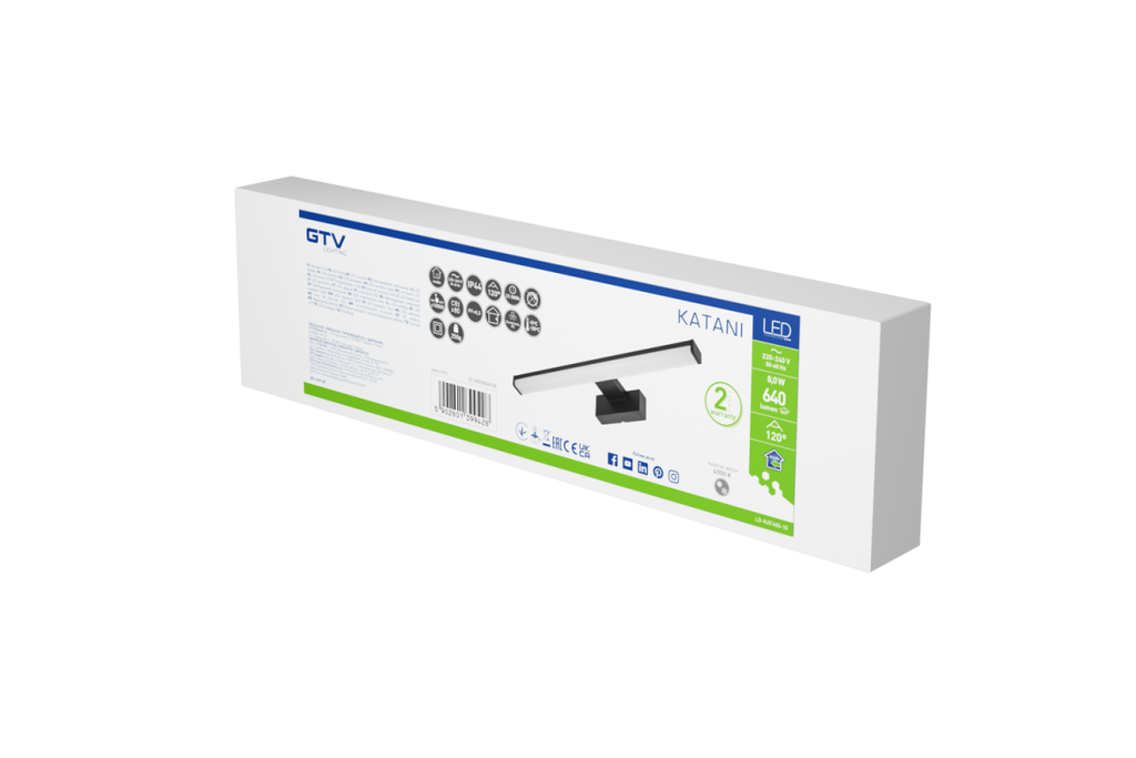 [6_21740] Світильник настінний GTV Katani 400 мм, 8W, 4000 К, IP44, чорний (LD-KAT400-10)