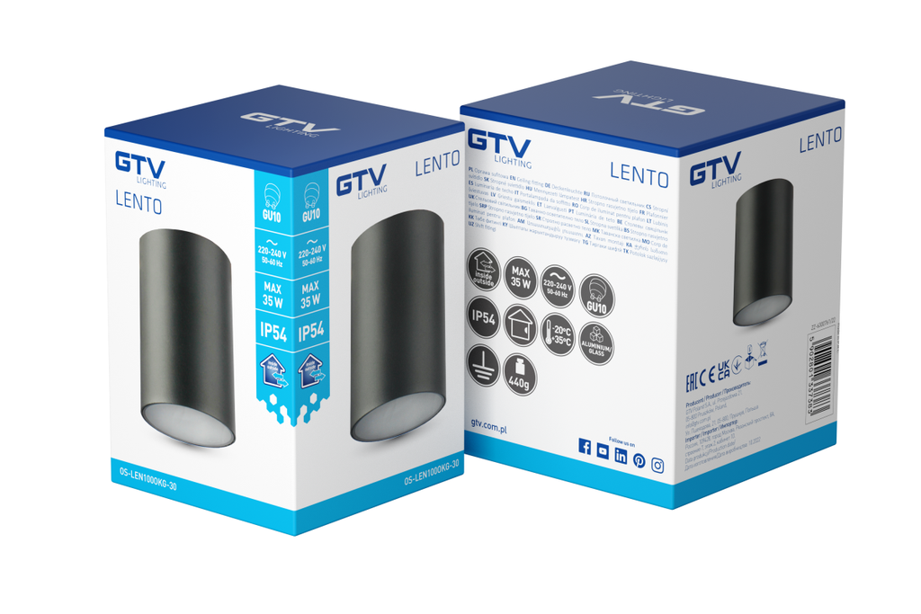 Cвітильник GTV LENTO, алюміній, 100x130, IP54, max 35W, круглий, графіт (OS-LEN100OKG-30)