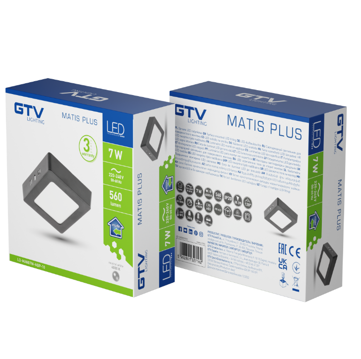 Світильник LED GTV MATIS PLUS, 7W, 120°, 4000K, IP20, накладний, чорний (LD-MAN07W-NBP-10)