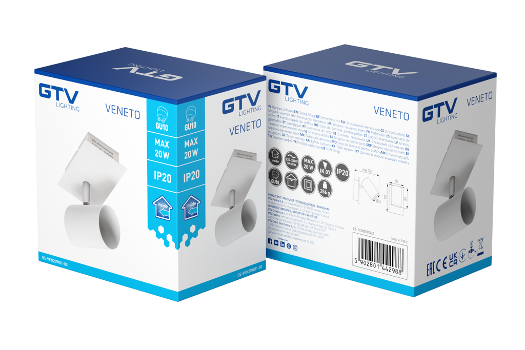 Світильник GTV VENETO, IP20, max.20W, 1xGU10, круглий, білий (OS-VEN20WO1-00)