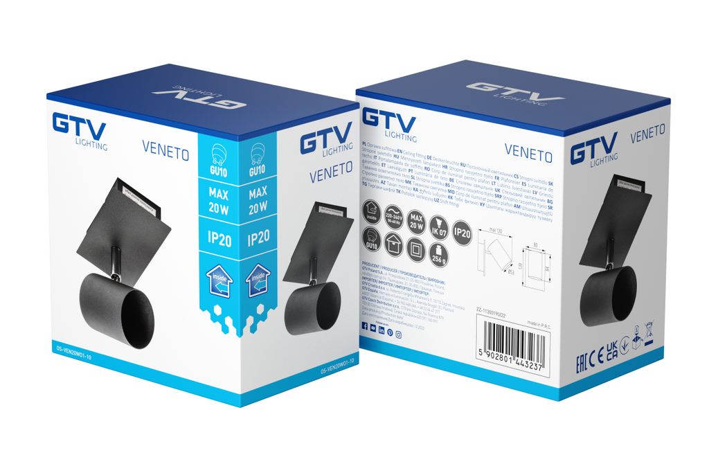 Світильник GTV VENETO, IP20, max.20W, 1xGU10, круглий, чорний (OS-VEN20WO1-10)