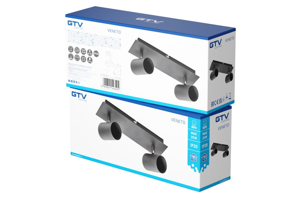 Світильник GTV VENETO, IP20, max.20W, 2xGU10, круглий, чорний (OS-VEN20WO2-10)
