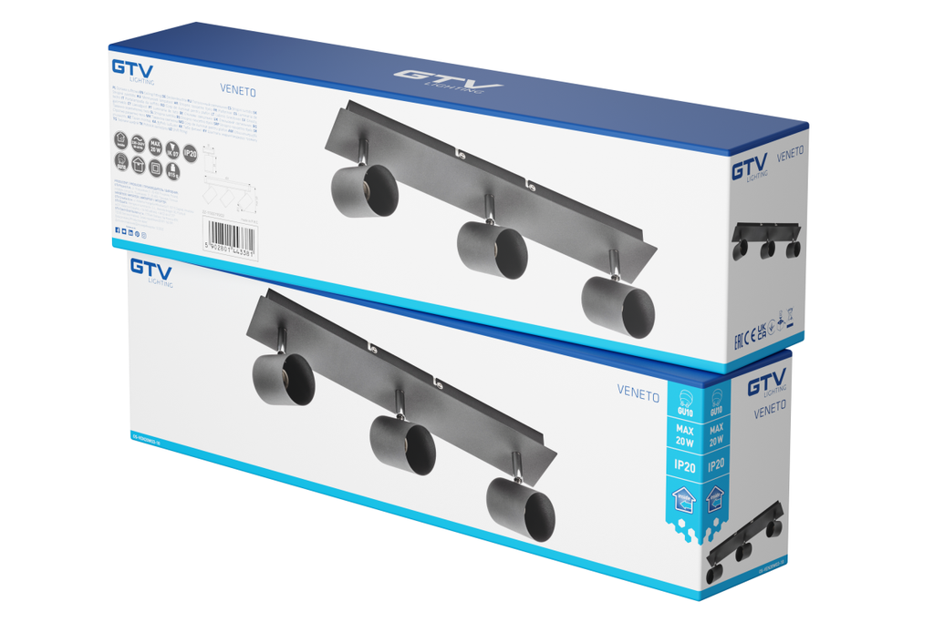 Світильник GTV VENETO, IP20, max.20W, 3xGU10, круглий, чорний (OS-VEN20WO3-10)