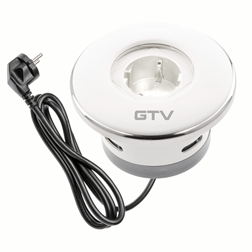 Подовжувач GTV круглий врізний SHUTTER, 1xSCHUKO, кабель з вилкою 1,5м, білий (AE-GM1SSHU-10)