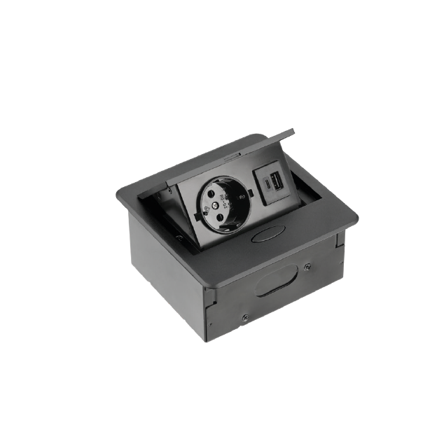 [6_26081] Вбудована меблева розетка GTV AVARO, 1x розетка Schuko, USB A+C, кабель 1,5 м, чорна (AE-PB1SAVA-20N)