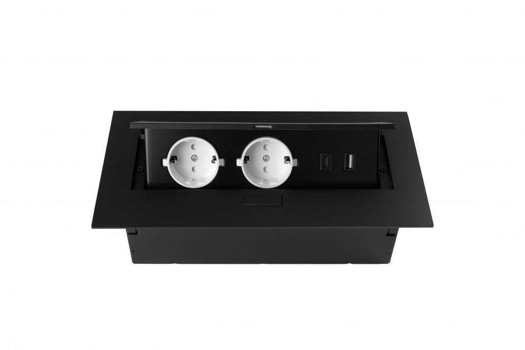 Подовжувач GTV для офісу врізний в стіл 2xрозетка Schucko, 2xUSB A+C, чорний (AE-PBU02GS-20N)