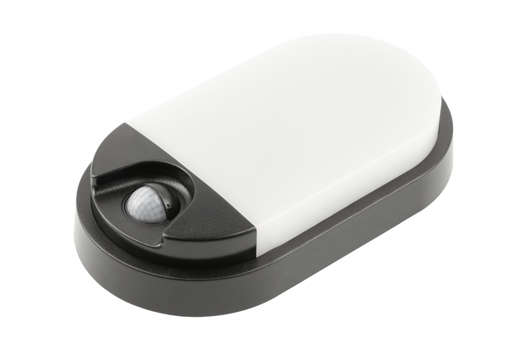 Світильник світлодіодний GTV TULON з датчиком руху, 15 Вт, 1350 лм, 4000K, AC220-240V, IP54, овальний, чорний