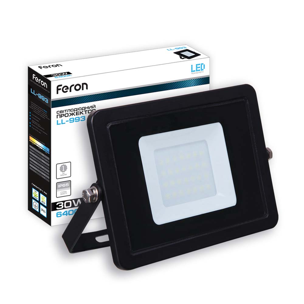 [5833] Світлодіодний прожектор Feron LL-993 30Вт 6400K чорний