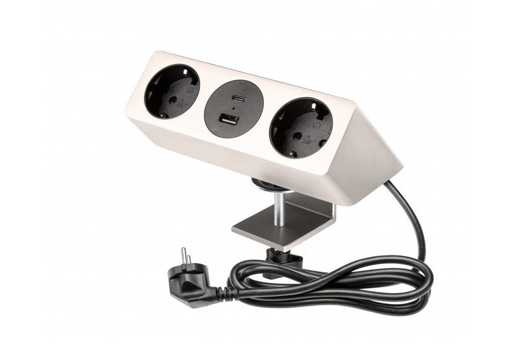 Меблева розетка GTV SOFITO, 2хSHUKO, USB A+C, кабель 1.5 м, нержавіюча сталь