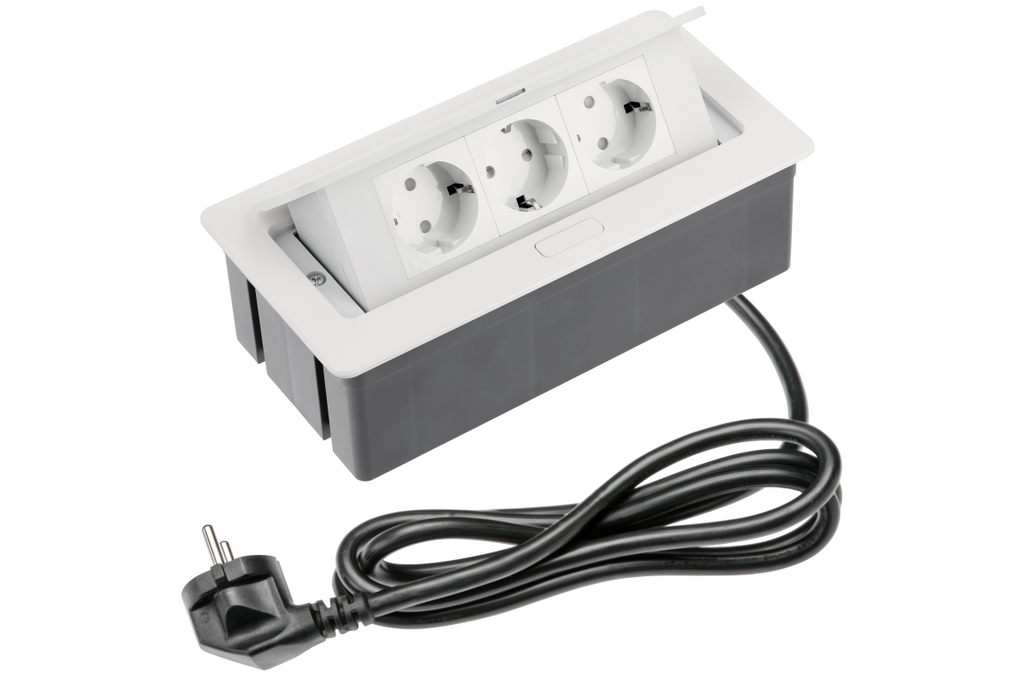 Розетка меблева GTV SOFT 3xSchuko, кабель живлення з вилкою, біла, НОВА ПАНЕЛЬ (AE-PBSC3GS-10N)