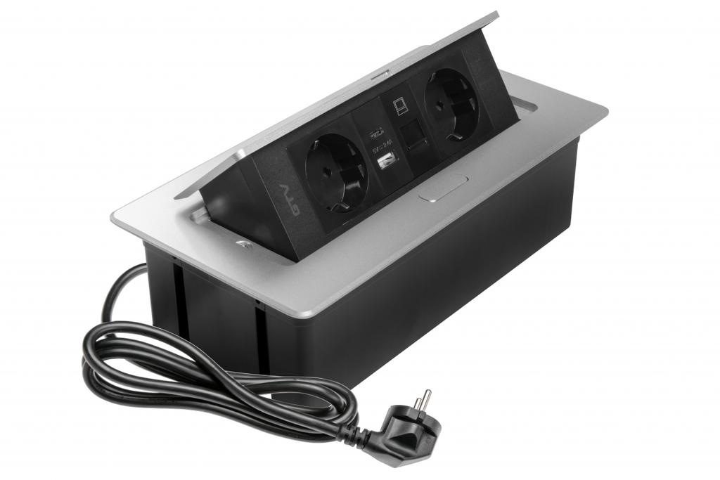 [6_27828] Меблева розетка GTV MULTISOFT, 2хSHUKO, USB A+C, RJ45, кабель 1.5 м, алюміний