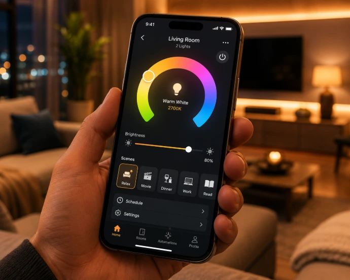 Додаток для керування SMART-освітленням на смартфоні - яскравість, колір, сцени Додаток для керування SMART-освітленням на смартфоні - яскравість, колір, сцени