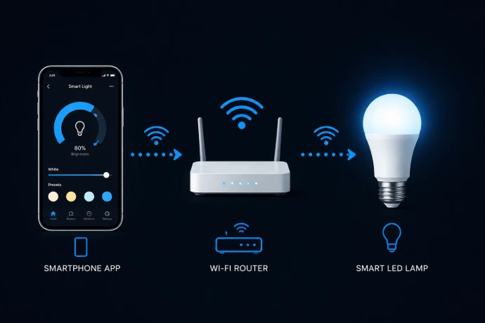 Схема підключення SMART-світильника через Wi-Fi без додаткового обладнання Схема підключення SMART-світильника через Wi-Fi без додаткового обладнання