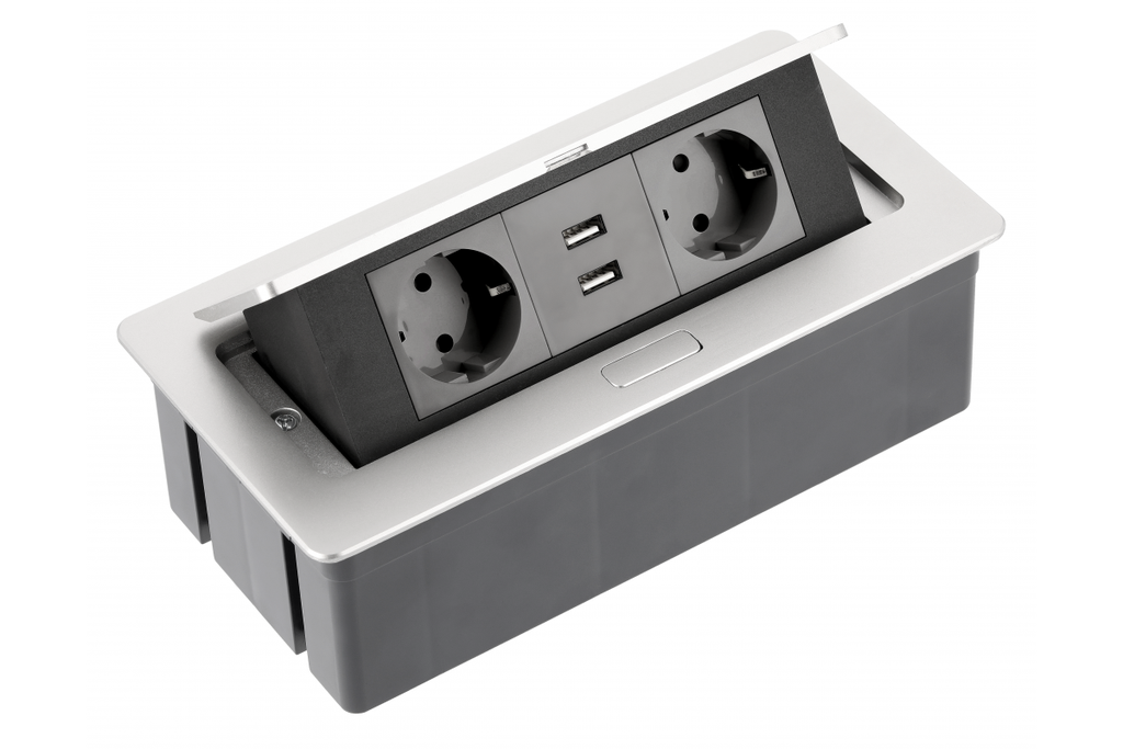 Подовжувач вбудований GTV SOFT 2xгн. schuko, 2xUSB 2.1A 5V, кабель 1.5 м, алюміній (AE-PBSUC2GS-53)
