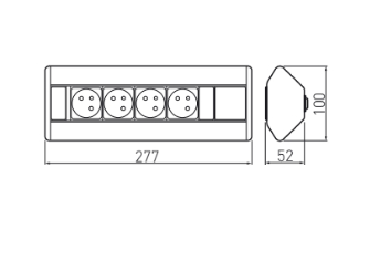 Подовжувач для офісу GTV AE-PBKT4S-80, кутовий, 4 x гнізда SCHUKO, срібний