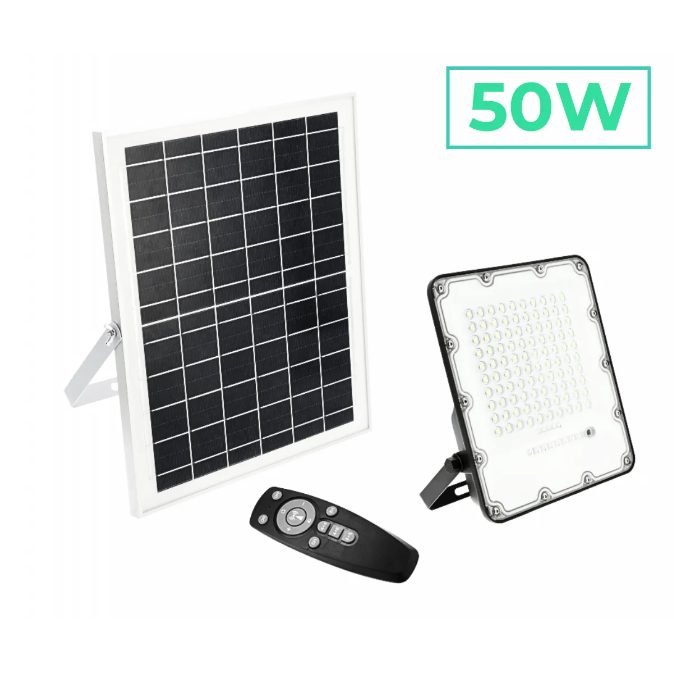 Прожектор GTV BRAVOS, сонячна панель, 50W, 6400K, IP65, 120°, на пульті (LD-BRAVOS50W-64)
