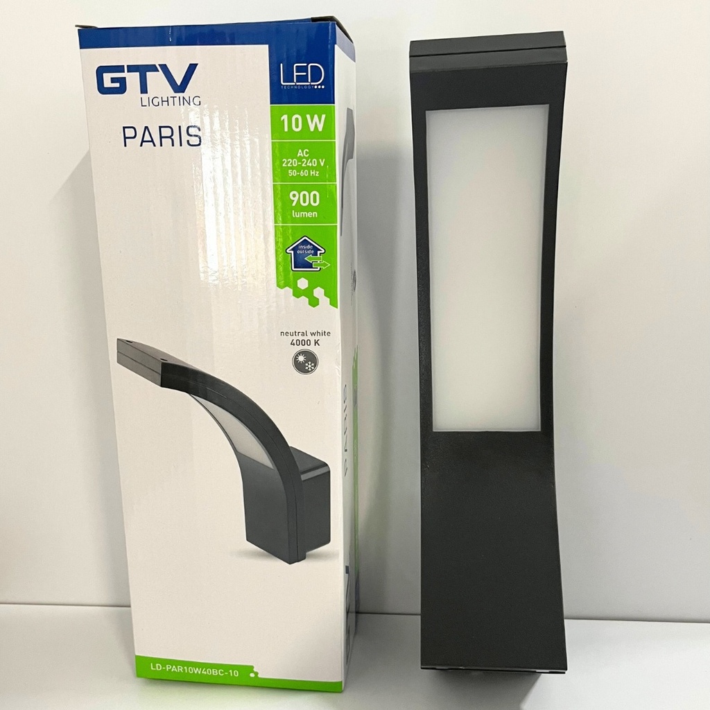 Світильник 10W настінний фасадний світлодіодний GTV PARIS LED, IP54, 140°, 4000K, сірий (LD-PAR10W40BC-10)