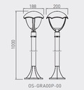 Світильник садовий GTV GRANDE-AD, E27, MAX.60W, IP54, стовпчик, чорний