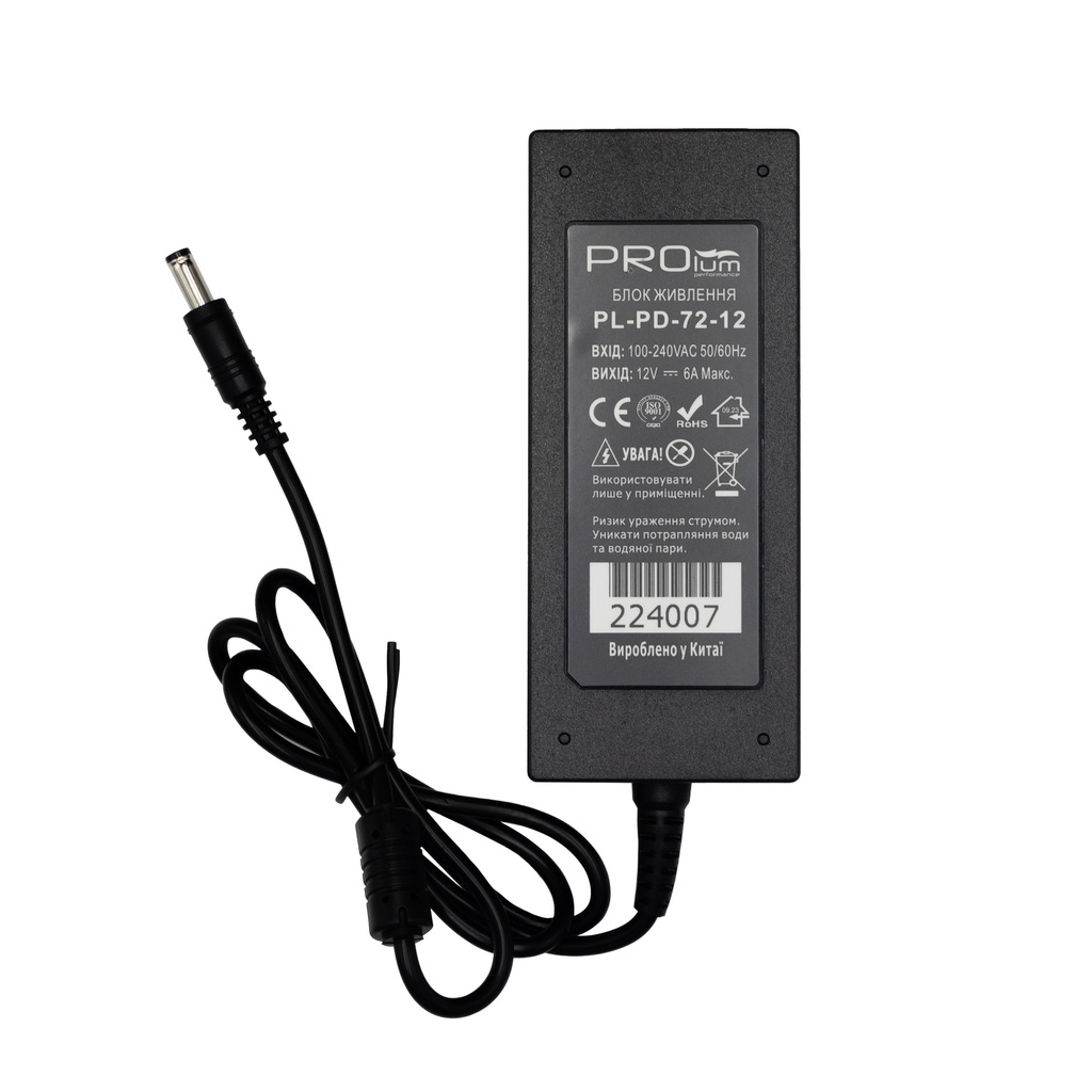 Блок живлення PROLUM™ 12V, 72W, 6.0А, Series "PD"