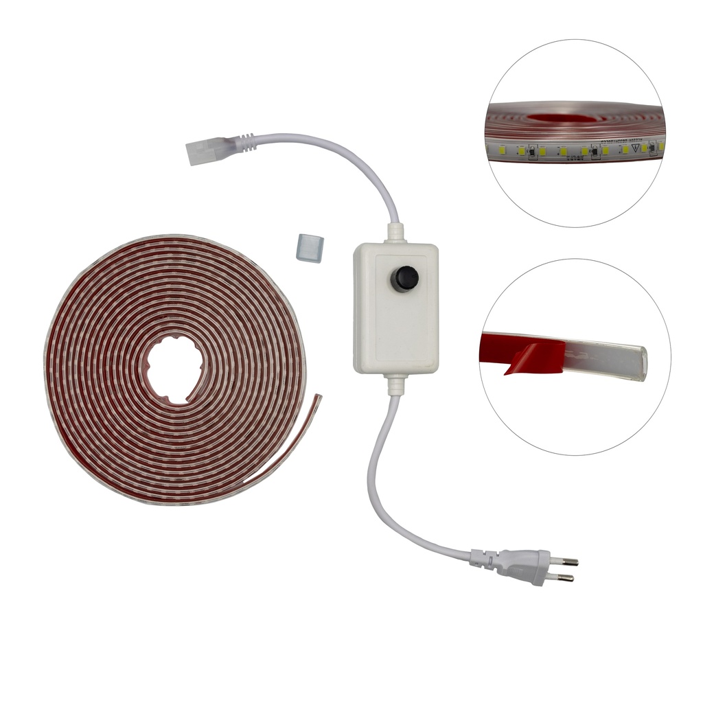 Готовий набір Світлодіодної LED стрічки PROLUM™ 220V; 2835\120; IP67; 8 ММ; Series "S", Білий (5500-6000К)