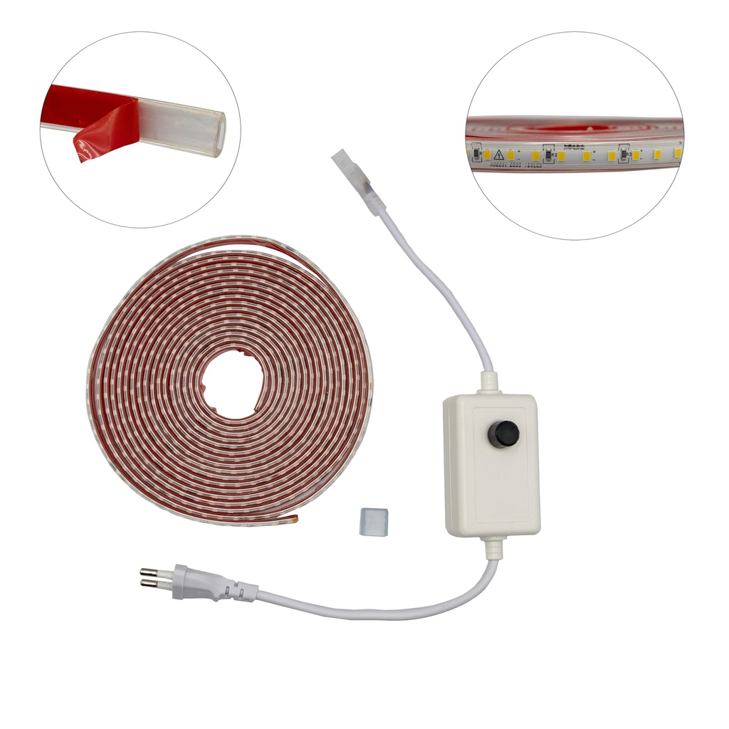 Готовий набір Світлодіодної LED стрічки PROLUM™ 220V; 2835\120; IP67; 8 ММ; Series "S", Тепло-Білий (2800-3200K)