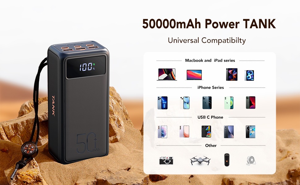 Зовнішній акумулятор Power Bank VEGER TANK LITE 50000MAH (W5001)