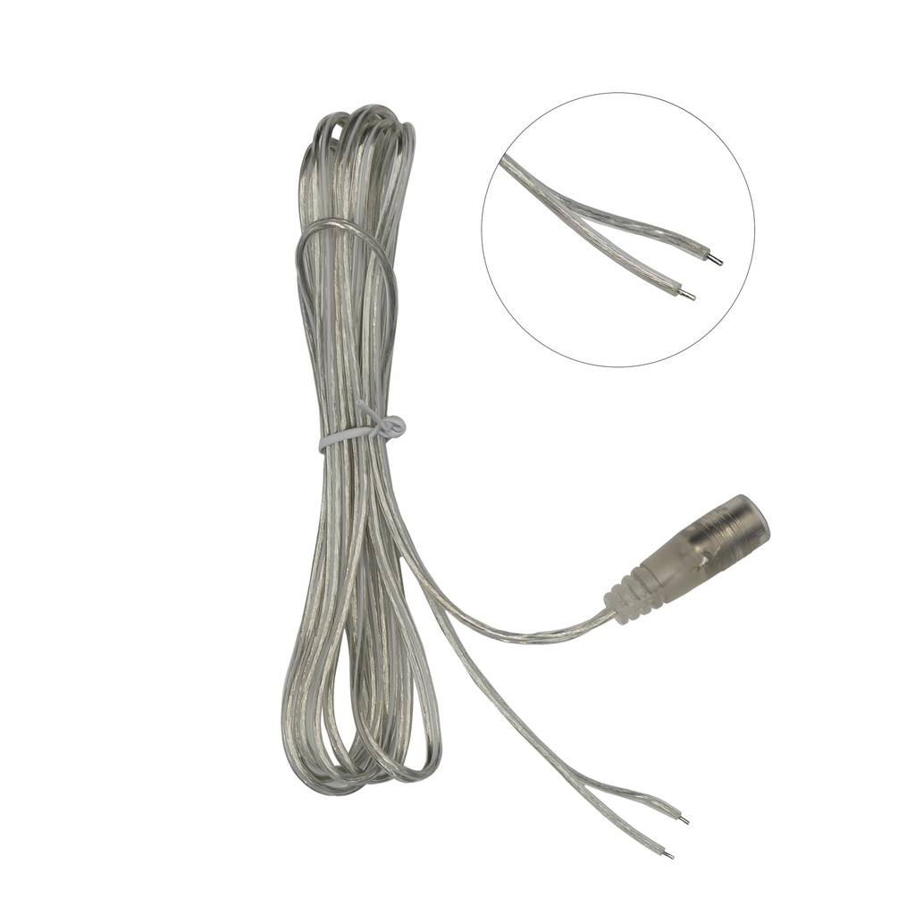 Провід PROLUM™ прозорий з роз'ємом мама (2х0.5mm;5,5х2,5;2М)