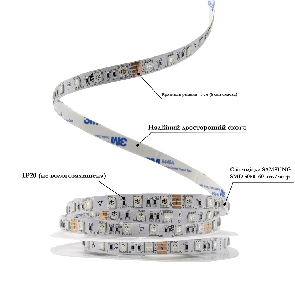 Світлодіодна LED стрічка PROLUM 24V; IP20; 5050\60; Series "SG", RGB