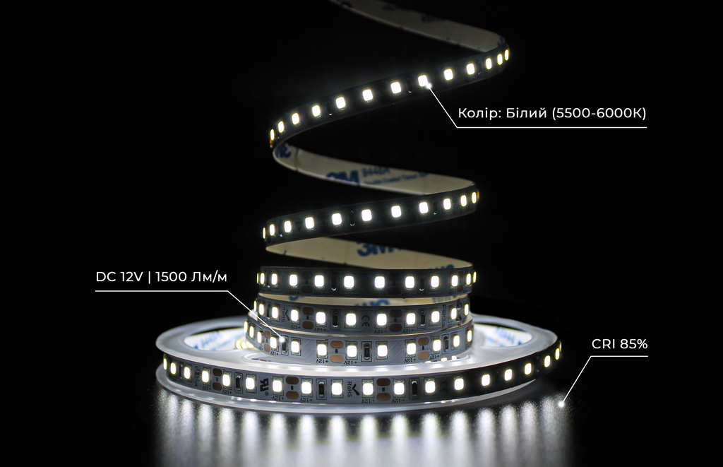 Світлодіодна LED стрічка PROLUM™ 12V; 2835\120; IP20; Series "PRO", Холодний-білий (9000-10000К)