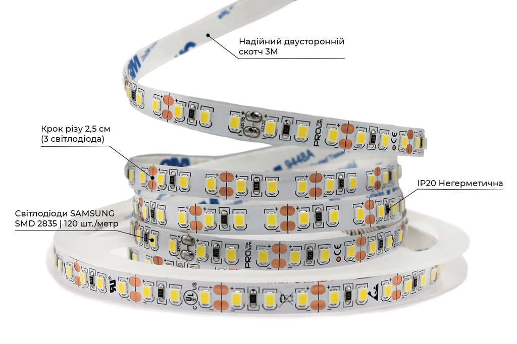 Світлодіодна LED стрічка PROLUM™ 12V; IP20; Series "SG" High Lumen, Нейтральний-Білий (3800-4300K)