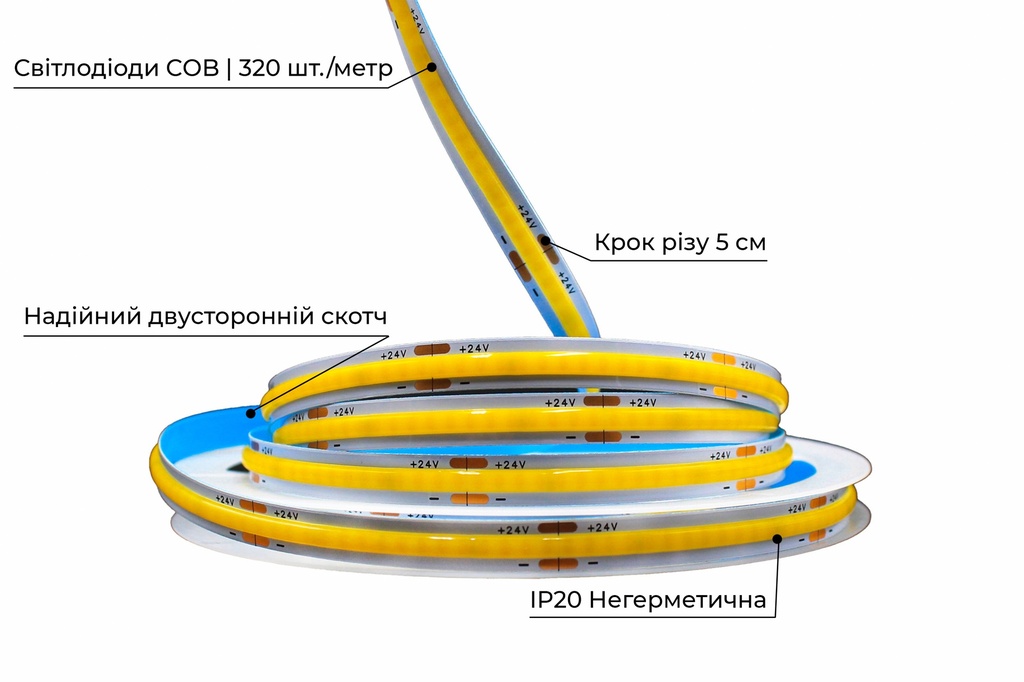 Світлодіодна LED стрічка PROLUM™ 24V; СОВ; 320; LED; IP20; Series "PRO", Нейтральний-Білий (3800-4300K)