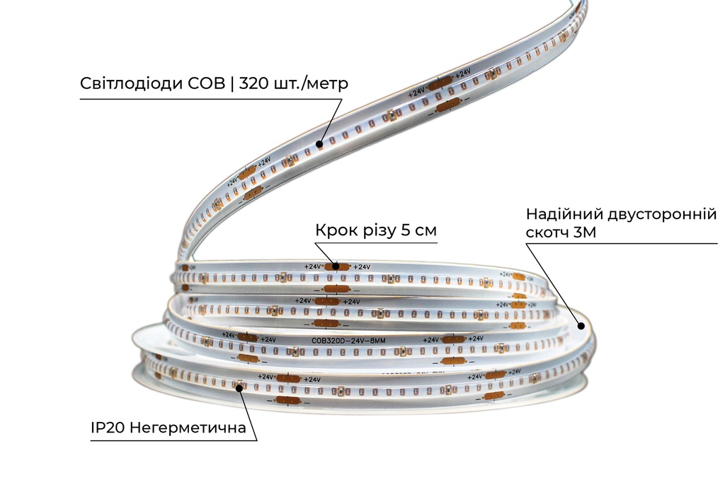 Світлодіодна LED стрічка PROLUM™ 24V; СОВ; 320; LED; IP20; Series "PRO", Синій