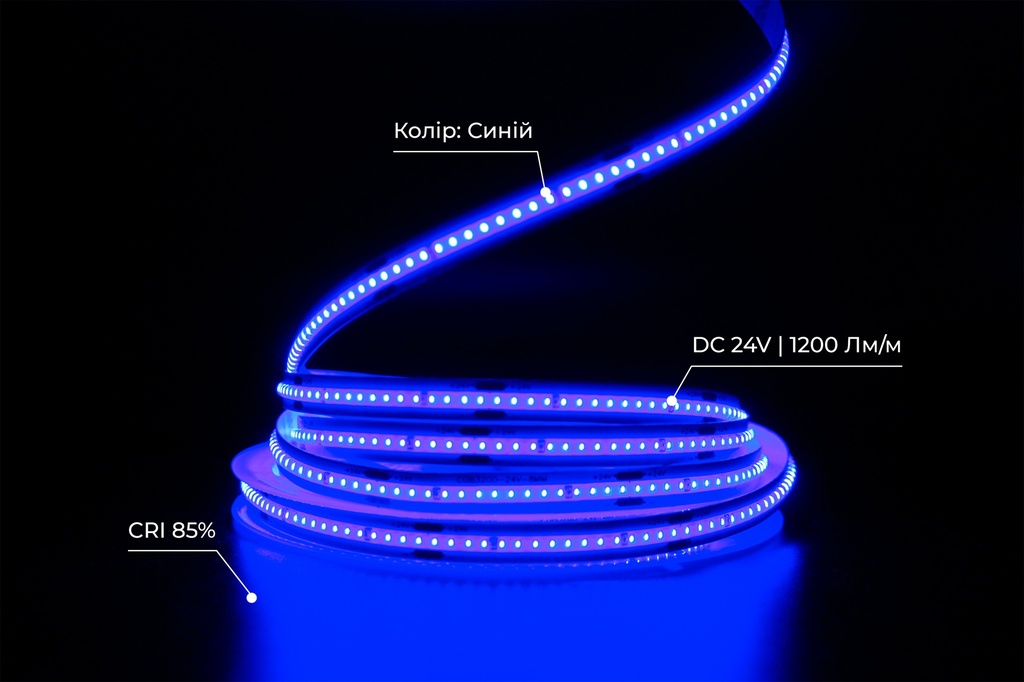 Світлодіодна LED стрічка PROLUM™ 24V; СОВ; 320; LED; IP20; Series "PRO", Синій
