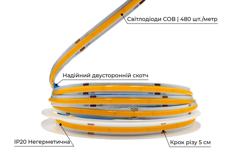 Світлодіодна LED стрічка PROLUM™ 24V; СОВ; 480 LED; IP20; Series "PRO", Нейтральний-Білий (3800-4300K)
