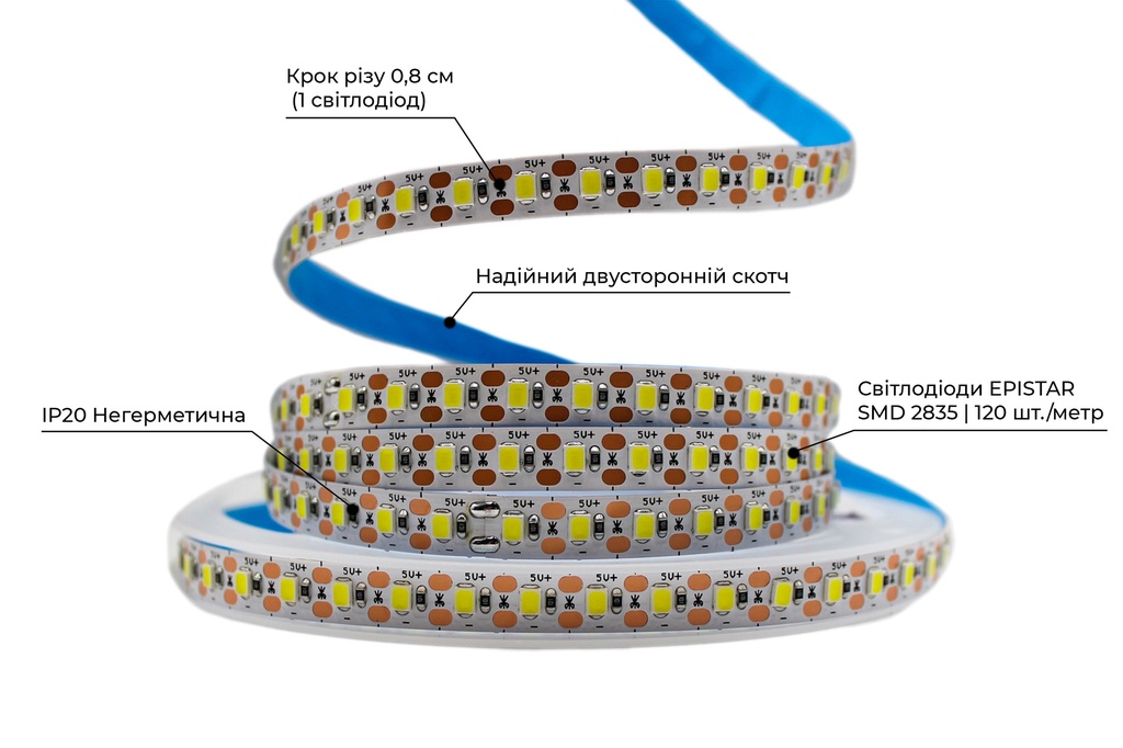 Світлодіодна LED стрічка PROLUM™ 5V; 2835\120; IP20; Series "S", Білий (5500-6000К)
