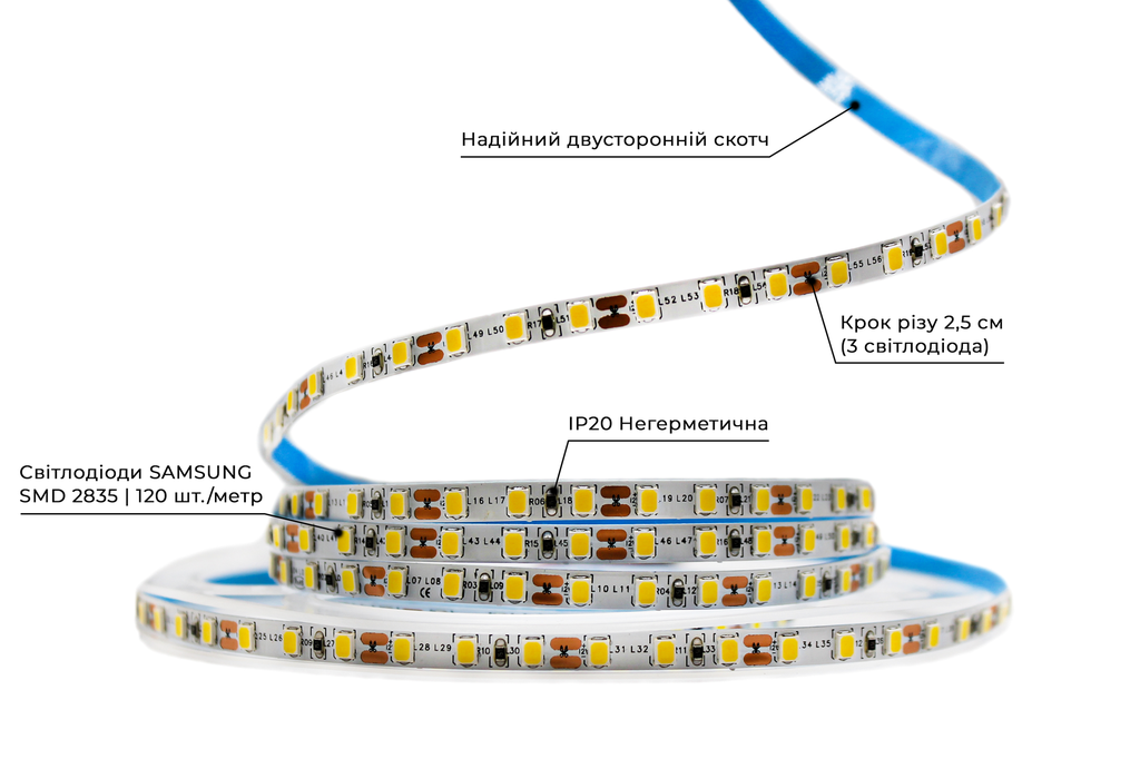 Світлодіодна LED стрічка PROLUM™ 5 ММ 12V; 2835\120; IP20; Series "SG", Нейтральний-Білий (3800-4300K)