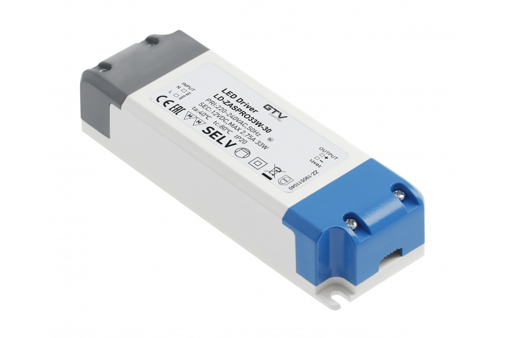 Блок живлення GTV LED PRO 12V, 33W, 220-240VAC, IP20, 140x48x28мм