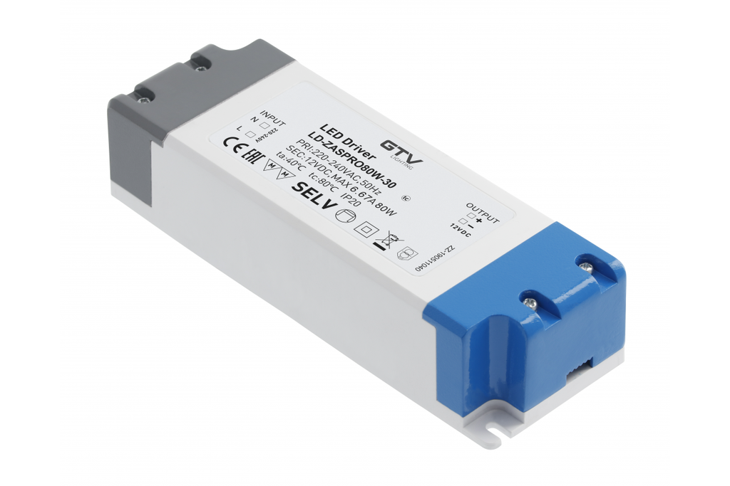 Блок живлення GTV LED PRO 12V, 80W, 220-240VAC, IP20, 181x63x40мм
