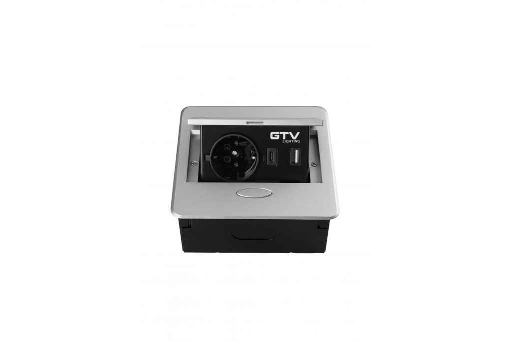 Вбудована меблева розетка GTV AVARO, 1x розетка Schuko, USB A+C, кабель 1,5 м, срібний (AE-PB1SAVA-53N)
