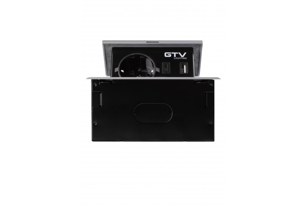 Вбудована меблева розетка GTV AVARO, 1x розетка Schuko, USB A+C, кабель 1,5 м, срібний (AE-PB1SAVA-53N)