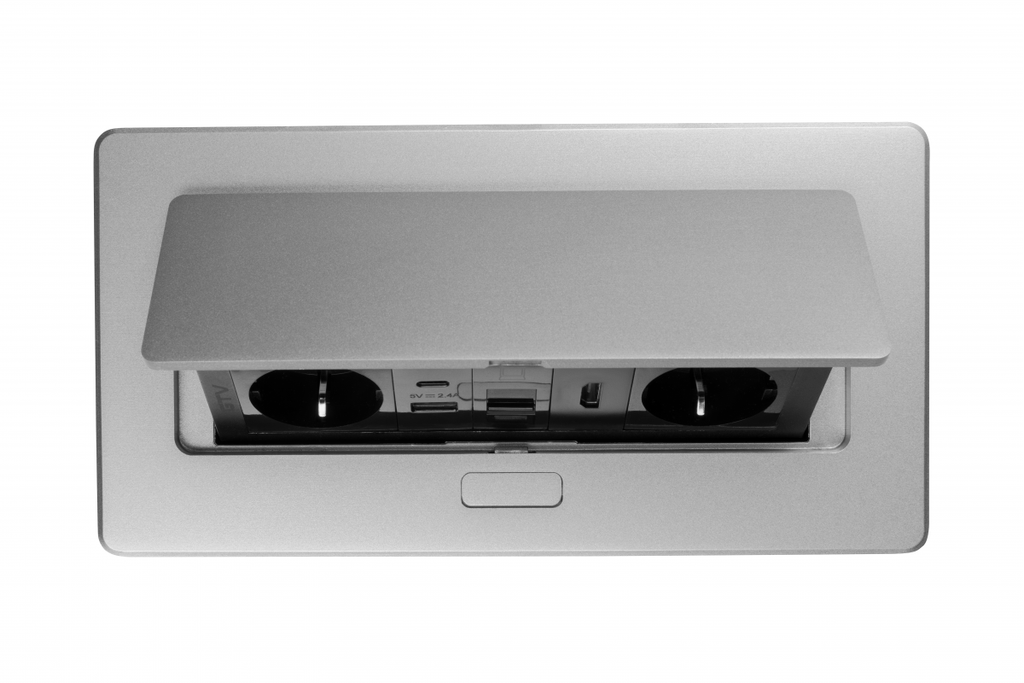 Меблева розетка GTV MULTISOFT, 2хSHUKO, USB A+C, RJ45, HDMI кабель 1.5 м, алюміний