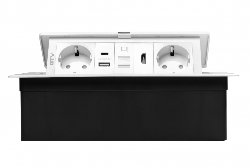 Меблева розетка GTV MULTISOFT, 2хSHUKO, USB A+C, RJ45, HDMI, кабель 1.5 м, білий