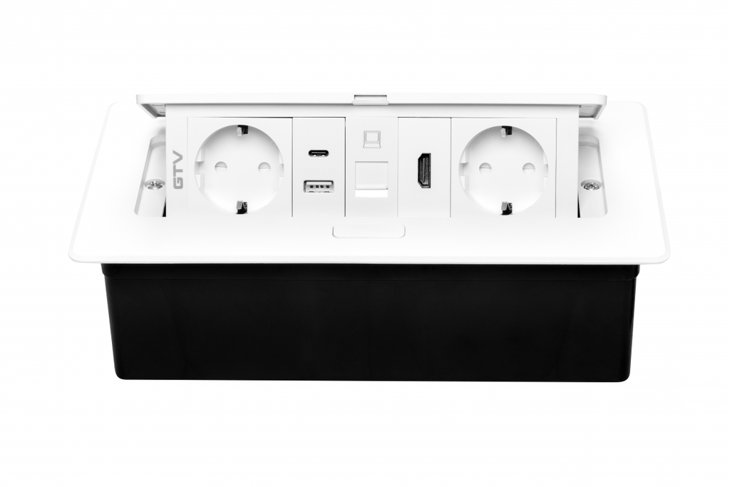 Меблева розетка GTV MULTISOFT, 2хSHUKO, USB A+C, RJ45, HDMI, кабель 1.5 м, білий