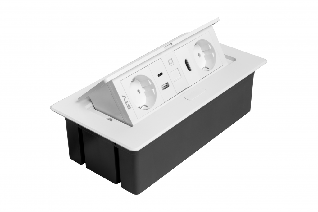 Меблева розетка GTV MULTISOFT, 2хSHUKO, USB A+C, RJ45, HDMI, кабель 1.5 м, білий