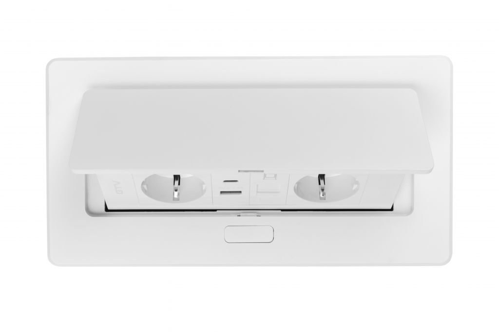 Меблева розетка GTV MULTISOFT, 2хSHUKO, USB A+C, RJ45, кабель 1.5 м, білий