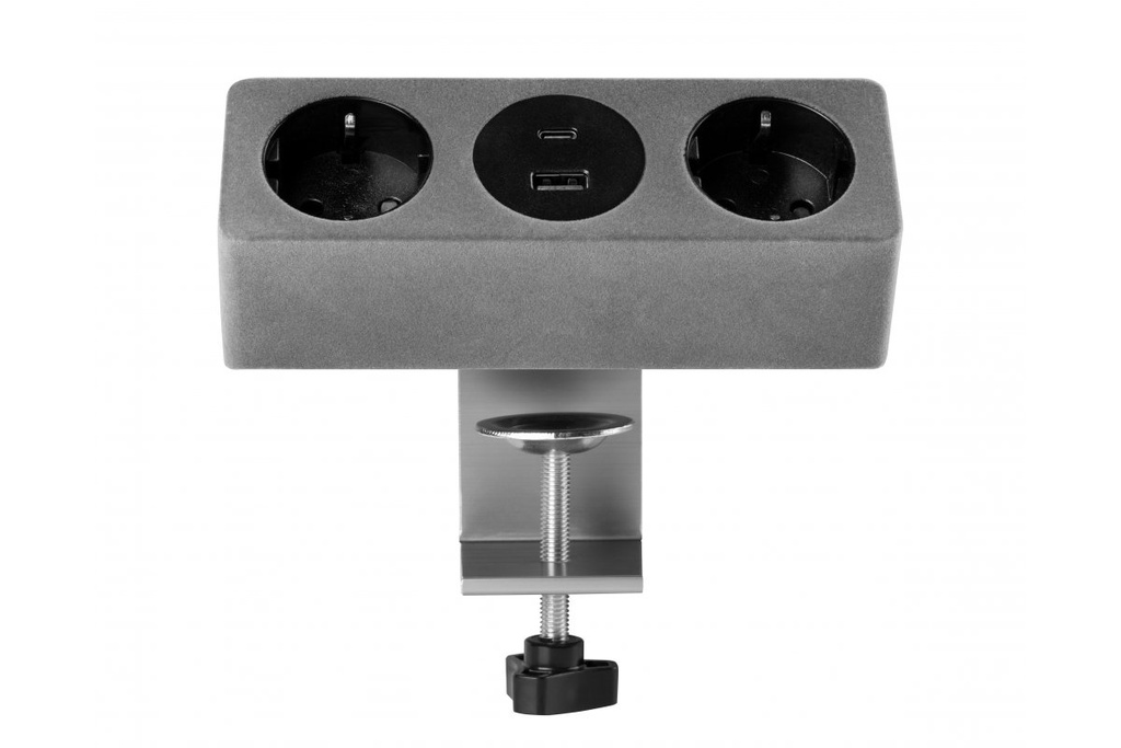 Меблева розетка GTV SOFITO, 2хSHUKO, USB A+C, кабель 1.5 м, сірий