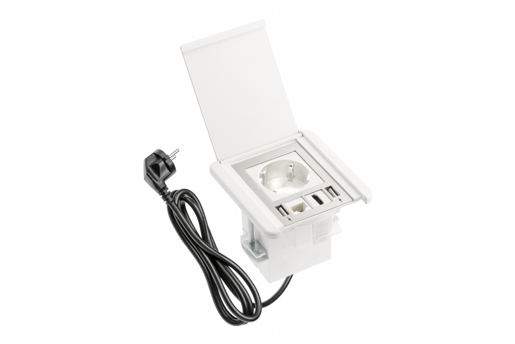 Подовжувач GTV врізний квадратний FLIP, 1xSCHUKO, 2xUSB A, 1xRJ45, 1xHDMI, кабель з вилкою 1,5м, білий(AE-GM1SSLI-10)