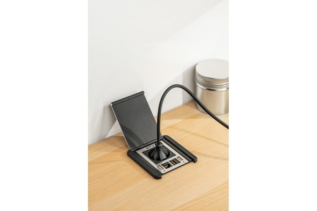 Подовжувач GTV врізний квадратний FLIP, 1xSCHUKO, 2xUSB A, 1xRJ45, 1xHDMI, кабель з вилкою 1,5м, чорний (AE-GM1SFLI-20)