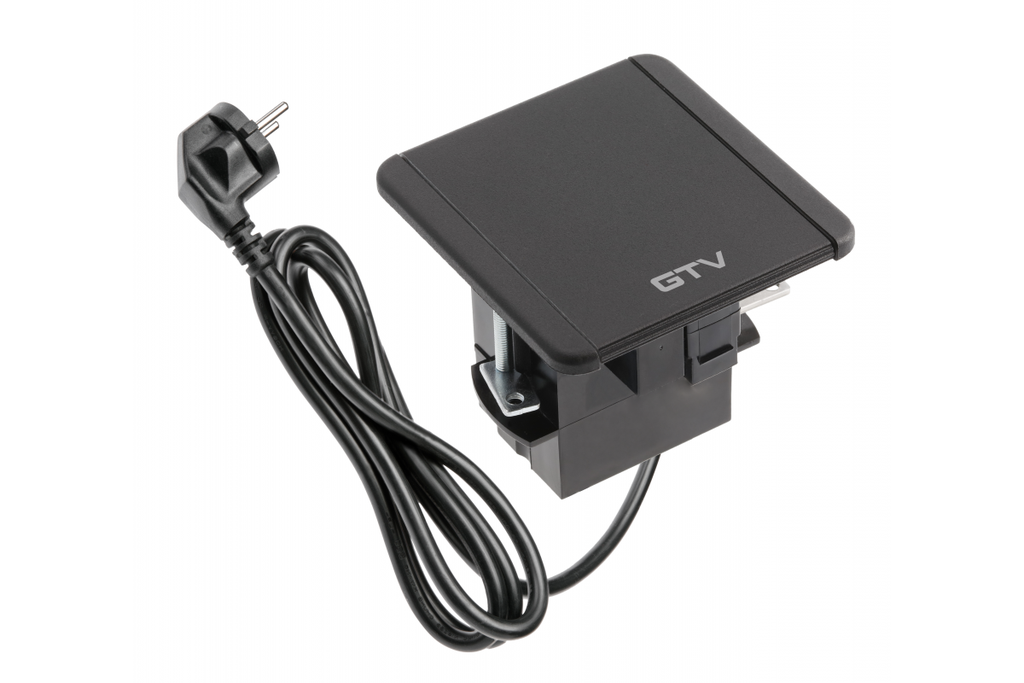 Подовжувач GTV врізний квадратний FLIP, 1xSCHUKO, 2xUSB A, 1xRJ45, 1xHDMI, кабель з вилкою 1,5м, чорний (AE-GM1SFLI-20)